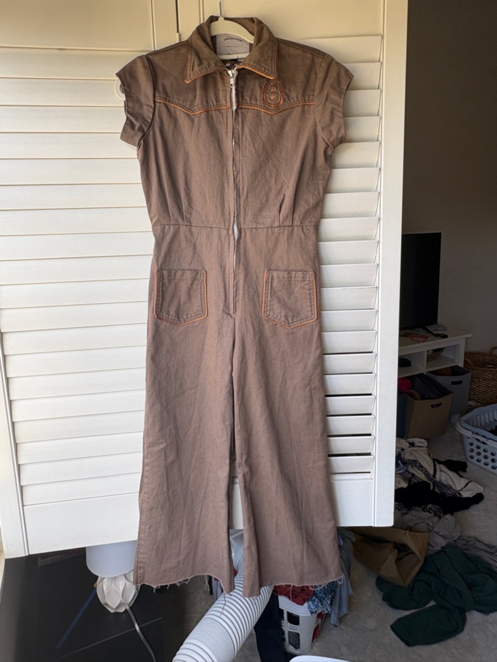 Utility Zip-Front Jumpsuit in Taupe